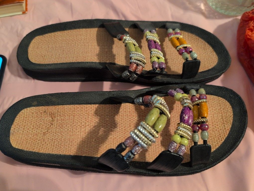 Brand New Beaded Strap Women's Sandals Size L
