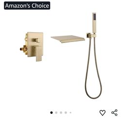 7183: New Taplong Wall Mount Tub Faucets with Waterfall Tub Spout Brushed Gold
Bathtub Faucet with Handheld Sprayer Modern Bathroom Tub Filler Brass S