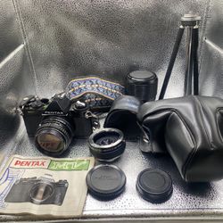 Vintage Pentax Mv 35mm Camera Pentax Lens 1:2 50mm Pentax-M SMC Asahi Optical