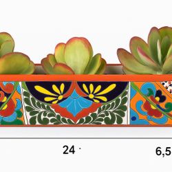 Authentic Talavera Ceramic Planter – 24” Rectangle (Optional Succulents) / Maceta de Cerámica Talavera Auténtica – Rectangular de 24” (Suculentas Opci