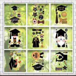 108 Pieces/ 9 Sheets Graduation Gnome Window Clings 