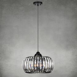 Oaks Aura Modern 1-Light Oblate Black Matte Crystal Chandelier / Pumpkin Pendant Light [NEW]  **Assembly Req  (2 Avail.)