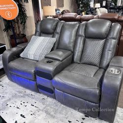 POWER RECLINER SET SOFA LOVESEAT BLUETOOTH SPEAKER LED PHONE CHARGER [NEW]