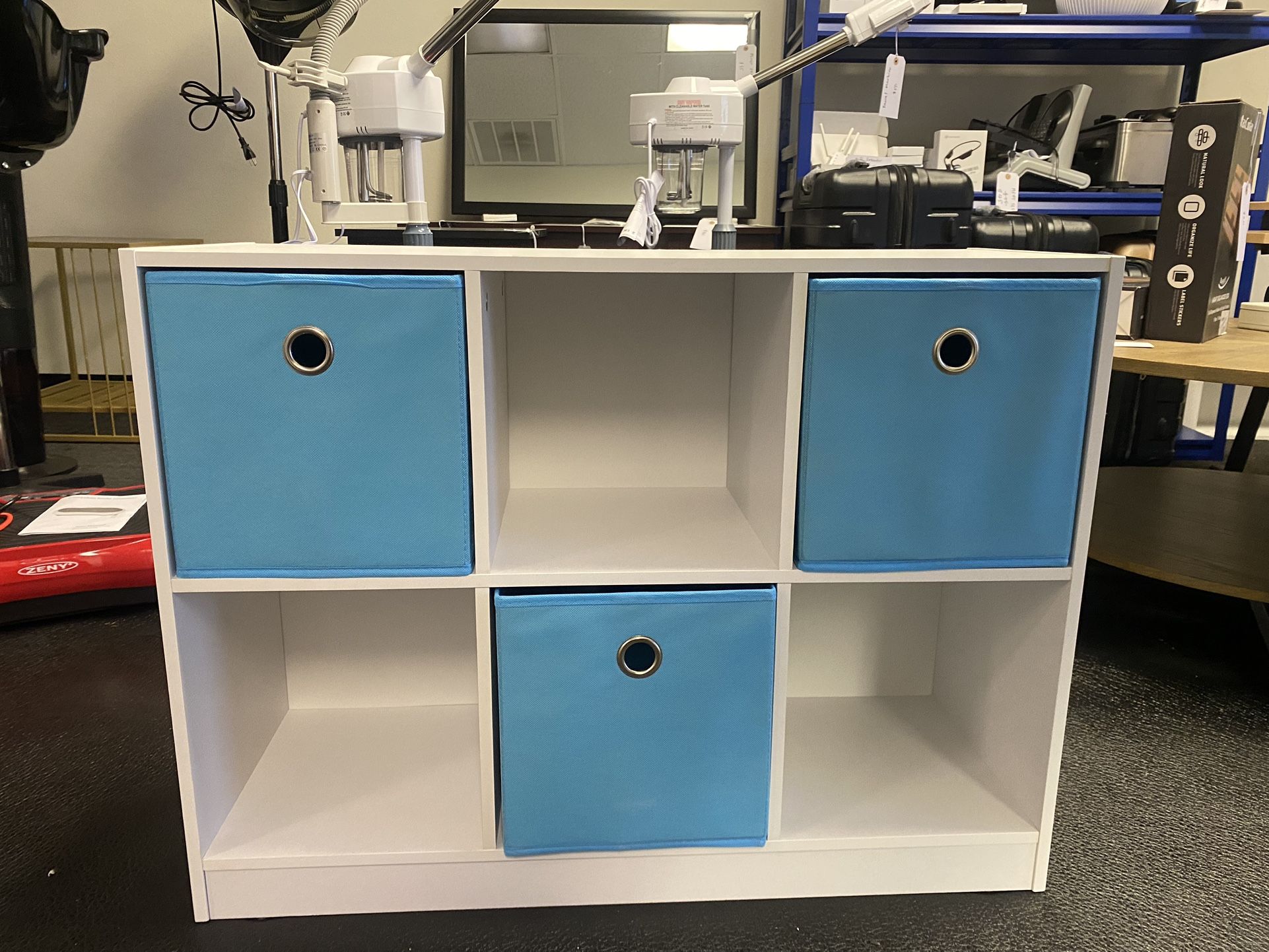 New Assembled 6 Cube Storage Organizer 2 Tier Bookshelf with 3 Bins