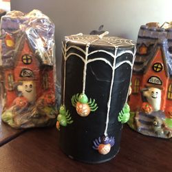 Halloween Vintage Set Of 3 Decorative Pillar Candles 