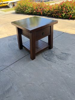 Dark Wood End Table with Drawer