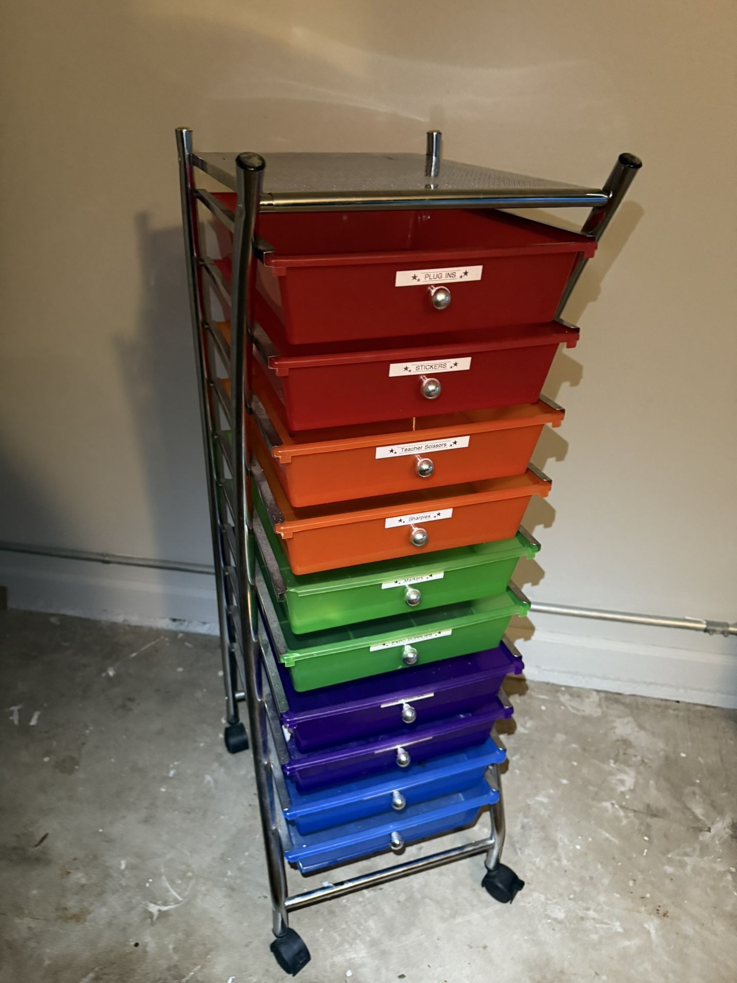 10-Drawer Steel File Organizer Cart in Multi-Colors