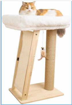 NIB: 27.5" Cat Scratching Post, 3-in-1 Multifunctional Natural Pine Wood Cat Furniture