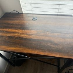 Dark Wood & Black Metal Computer Table 