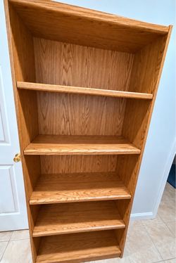 Tall Oak Wood Bookcase 5 Shelves