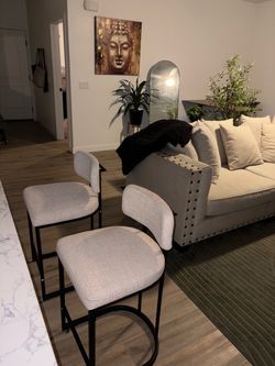 Set of 2 Modern Upholstered Bar Stools – Excellent Condition