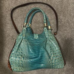 Large Brahmin Elisa Turquoise Paraty Two Tone Leather Hobo Handbag