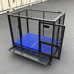 (New) $150 Folding 37” Heavy Duty Dog Crate Cage Kennel, 37x25x33 inches 