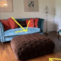 Gently used Brown tufted-velvet ottoman