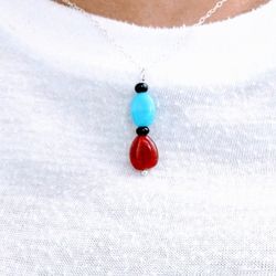 Beautiful ❤️ Blue 🔵 And Red ♥️ Stones Silver Chain Necklace 🎁🎁🎁 Pick It Up In Lake Worth