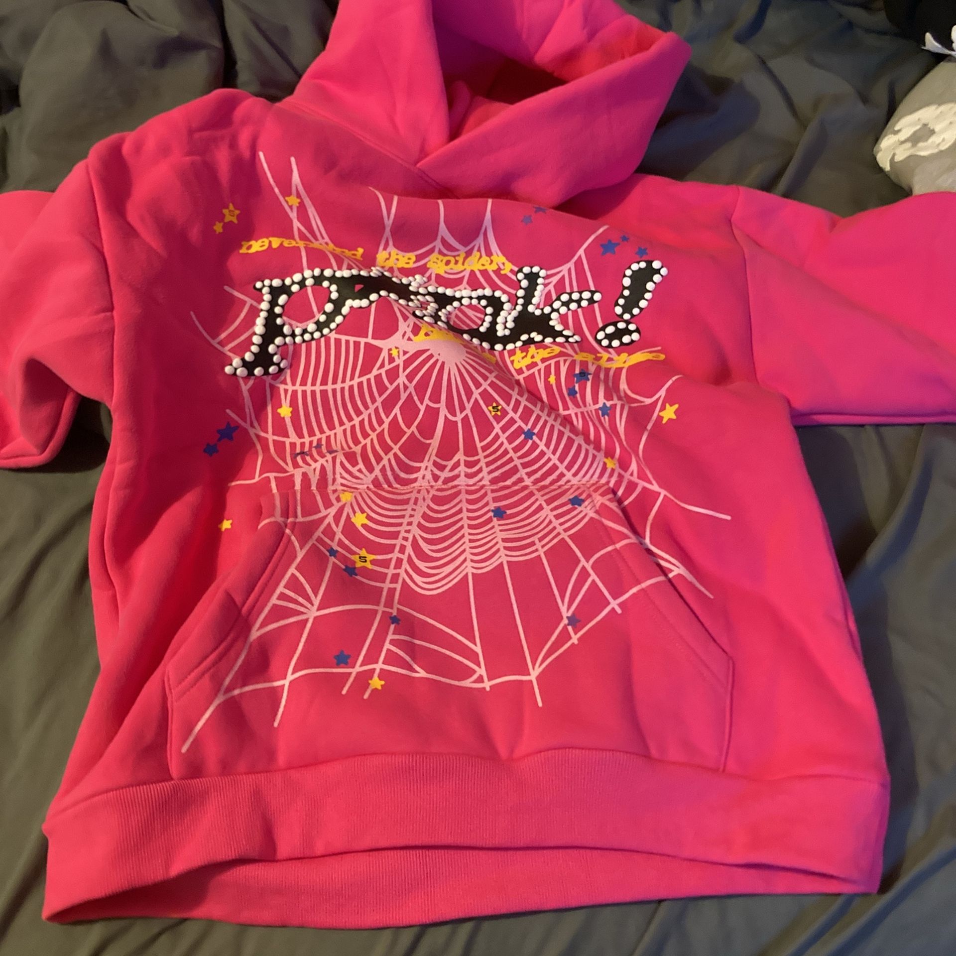 pink sp5der hoodie size large brand new