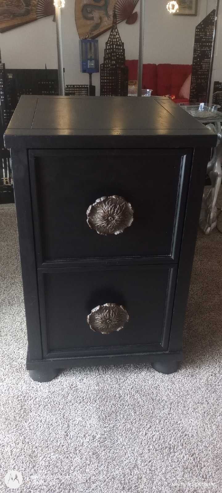 Filing Cabinet Solid Wood Black Two Drawers