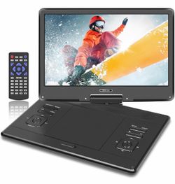 16.9" Portable DVD Player with 14.1’’ HD Swivel Screen, 6Hrs Play DVD Player Portable with Dual Speaker, Last Memory, Support SYNC TV/USB/SD Card, Pla