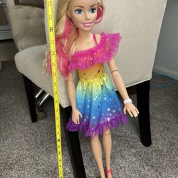 Over 2 Feet Tall Fashion Barbie With Rainbow Dress And Pink Highlights | Removable Shoes, Bracelet And Dress