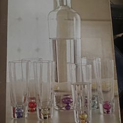 Set of 7 Multi-color Bubble Ball Bottom Shot Liquor Glasses decanter 