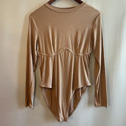 Beige long sleeve bodysuit