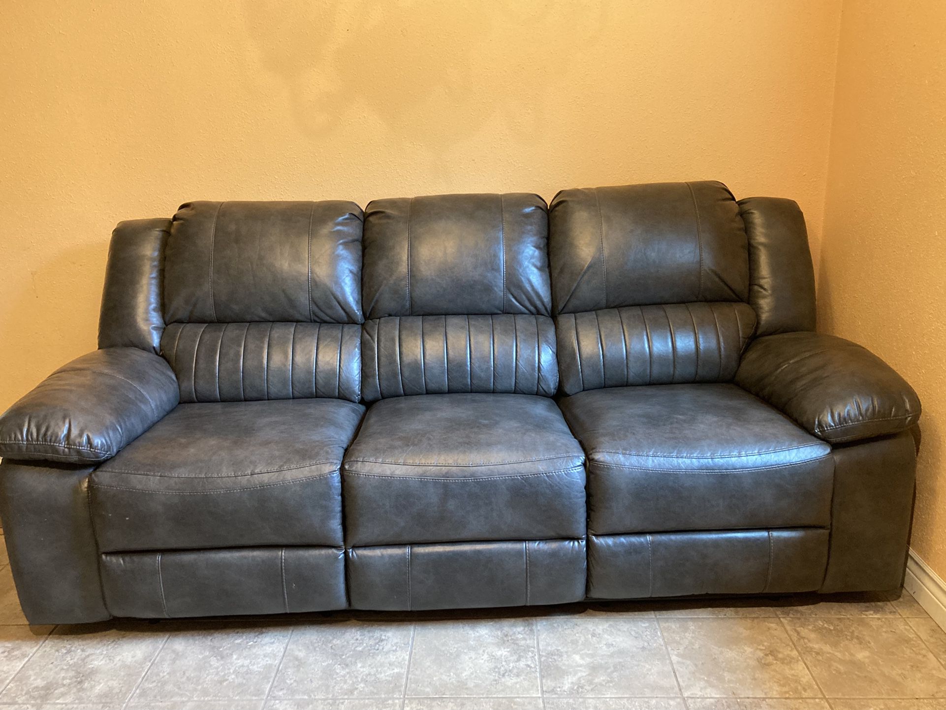 Grey Leather Dual Reclining Sofa