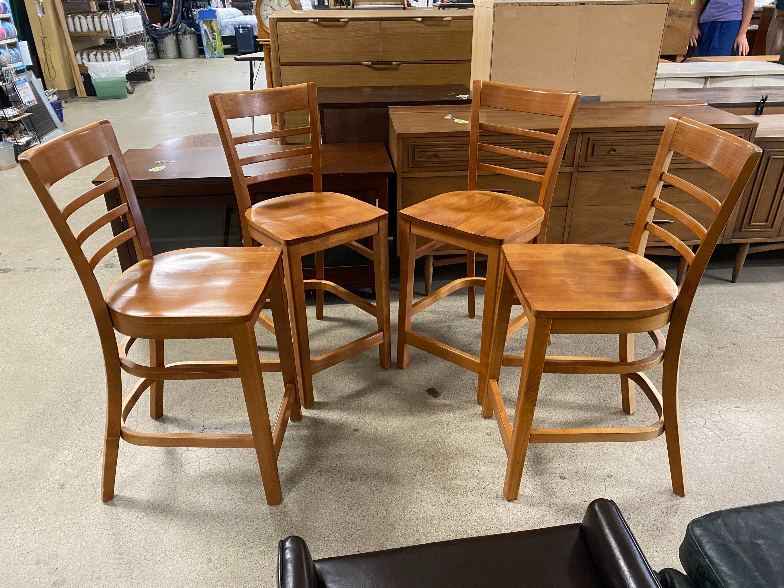 Curved Wooden Barstools (Set of 4)