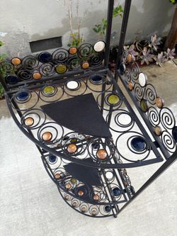 Cute Black Corner Plant Stand with Colorful Stones