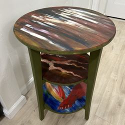 Hand-Painted 3-Tier Round Side Table – Unique Artistic Piece 🎨