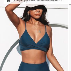 Cupshe Marsala Nail Blue Twist High Waisted Bikini