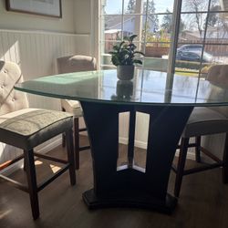 High Top Handmade Glass Table And Three Stools 