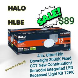 HALO
HLBE 4 in. Ultra-Thin Downlight 3000K Fixed CCT New Construction/Remodel Integrated LED Recessed Light Kit 12PK