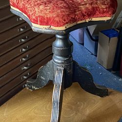 Antique Mahogany Velvet Piano Organ Adjustable Seat 