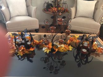 Set of two iron pumpkins and a tree 5 votive each