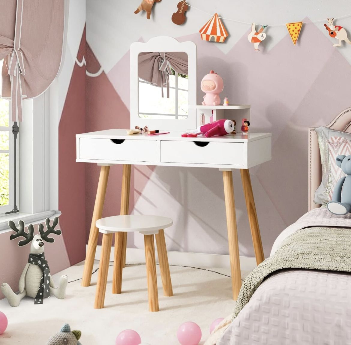 Girls Vanity Set with Mirror and Stool For Sale $44.00 50%+ OFF Retail $89.99 NEW IN BOX