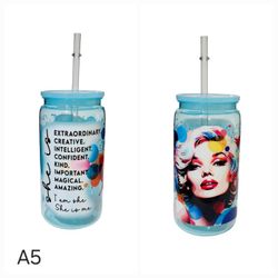 Marylin Monroe Inspiring Words Fashion Acrylic Plastic Tumbler Cup 16oz Blue