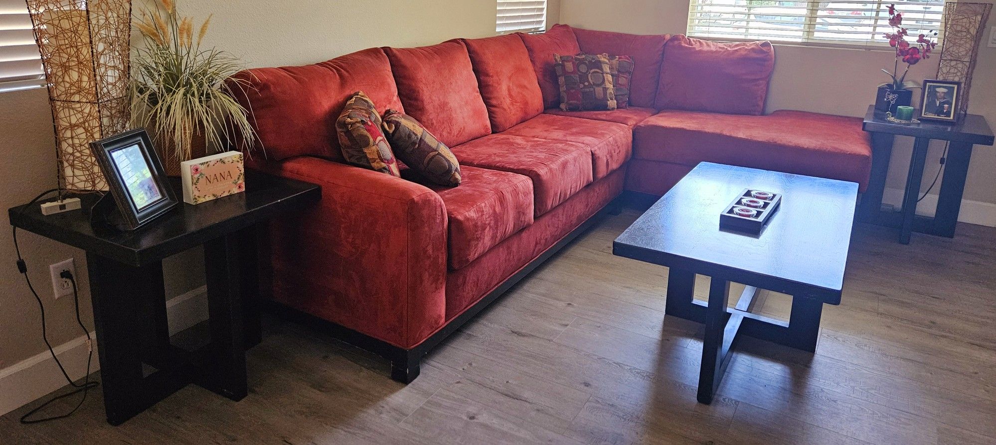 BEAUTIFUL Red Sectional & TABLES