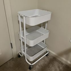 3 Tier Heavy Duty White Metal Rolling Cart 