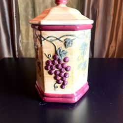 Nonni’s VINTAGE Tuscan Grapes Ceramic Biscotti Cookie Jar Canister