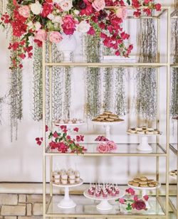 Storage Shelf, Standing Shelf Made of Tempered Glass, Golden