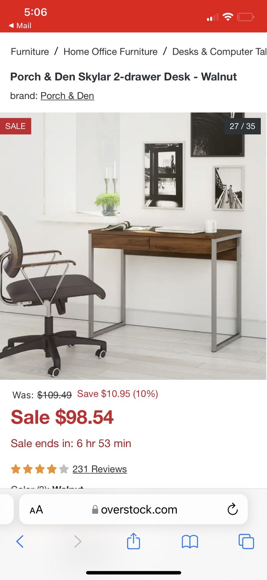 Porch & Den Skylar 2-drawer Desk - Walnut