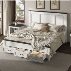 AMERLIFE 5 Pieces Farmhouse Bedroom Sets Includes Farmhouse King Size Bed Frame with 52.2" Headboard, 7 Drawers Dresser Chests, 6 Drawer Tall Dresser,