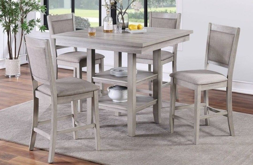 ✅️✅ 5 pc Wildon studio rustic natural tone finish wood and fabric counter height dining table set ✅️✅️