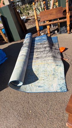 Abstract Area Rug Blue Gray Yellow
