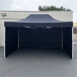 (NEW) $190 Heavy-Duty 10x15 ft with (3 Sidewalls) EZ Popup Canopy Outdoor Gazebo, Carry Bag (Black, White)