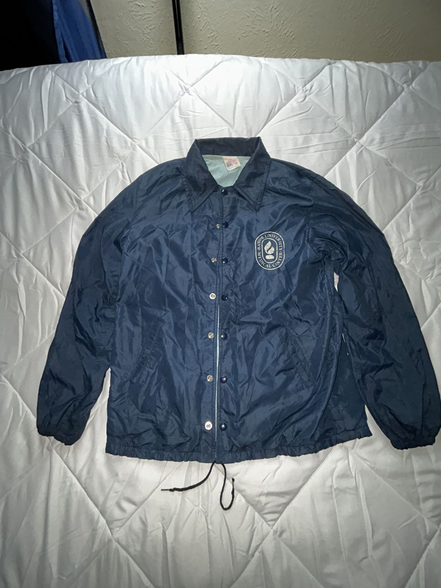 Vintage Baylor University Medical Wind Breaker Dark Blue , Size L Button Up
