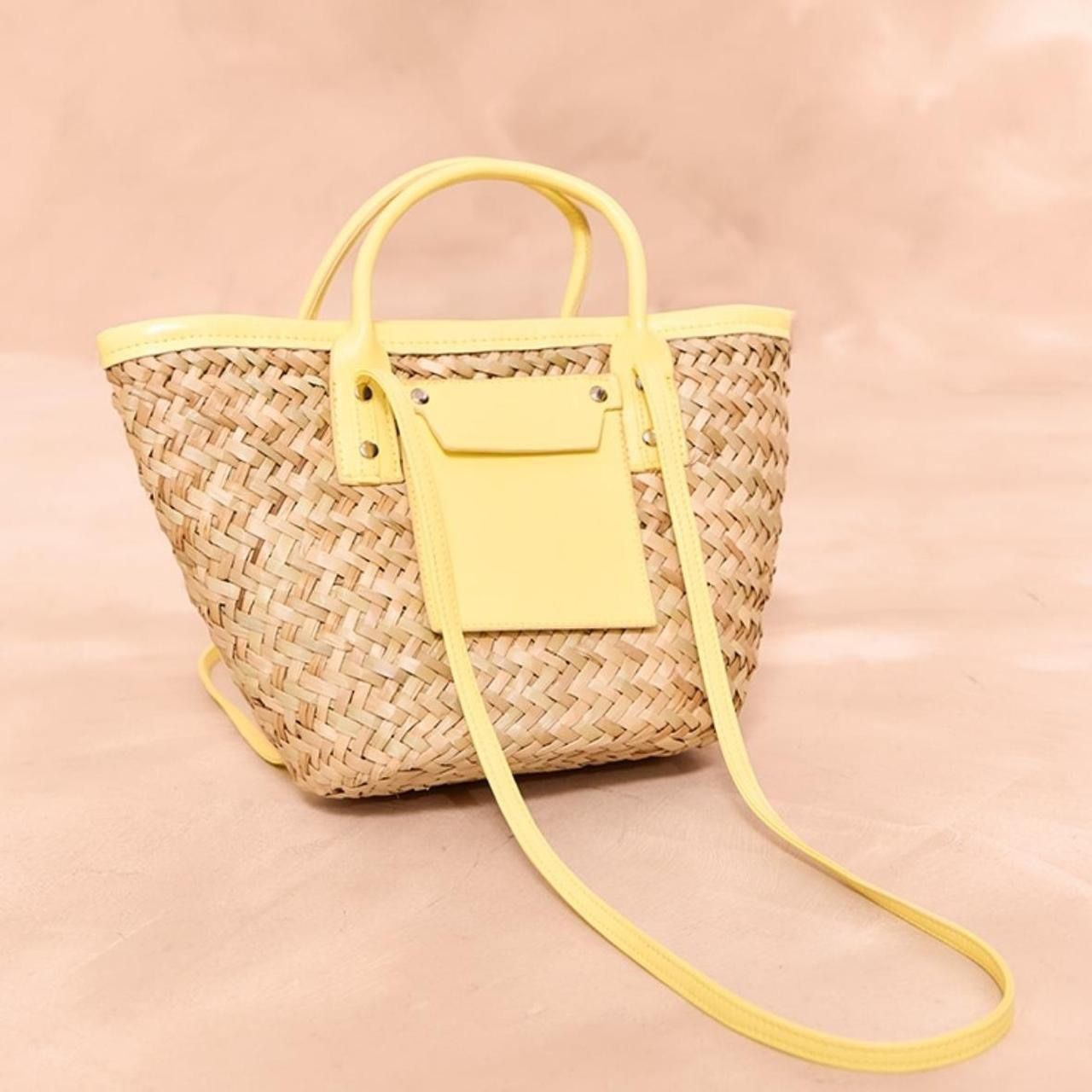 Lemon Mini PU Trim Straw Tote Bag