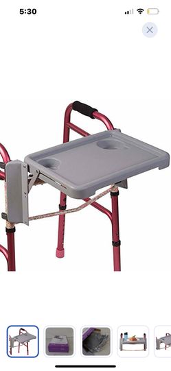 DMI Walker Tray, Rollator Tray, Mobility and Walker Accessory Tray Table Fits Most Standard Walkers, Folding with Two Cup Holders and Tool Free Assemb