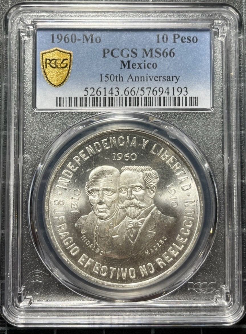 1960 México 10P Silver Coin -150th Anniversary of Independency of México- PCGS MS66