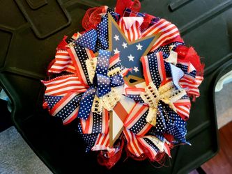 Patriotic Ribbon Wreath with Star Centerpiece